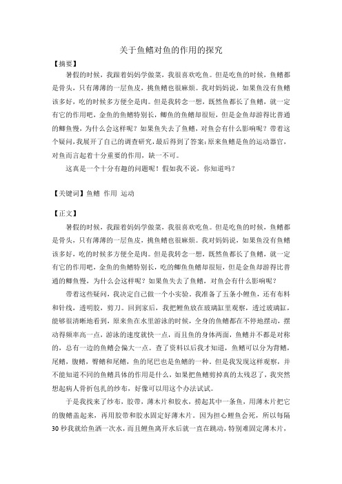 关于鱼鳍对鱼的作用的探究