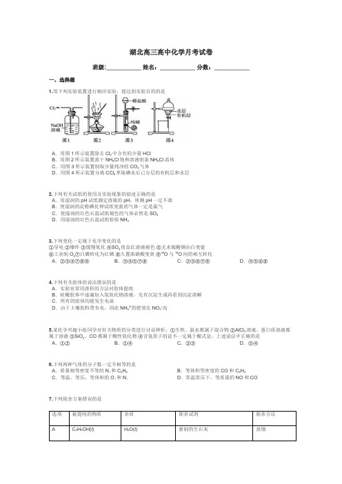湖北高三高中化学月考试卷带答案解析
