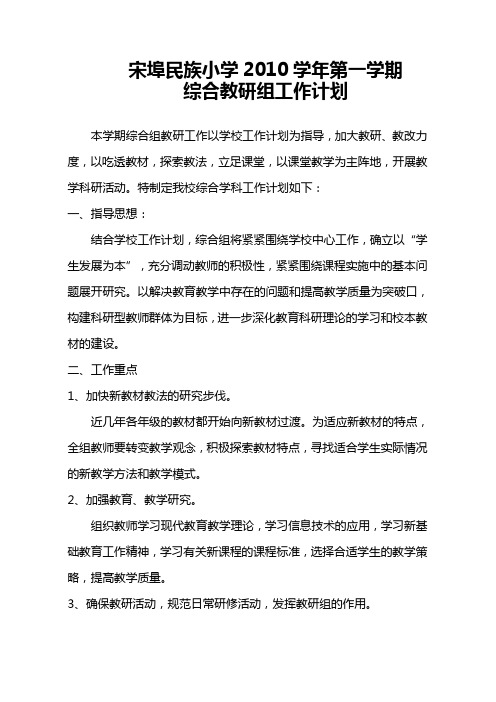 2010学年第一学期综合教研组计划