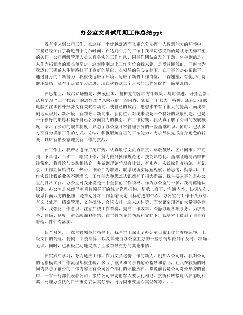 办公室文员试用期工作总结ppt
