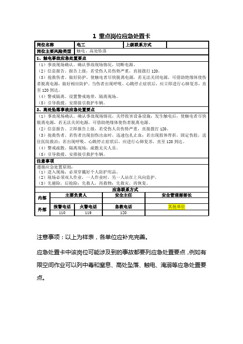 重点岗位应急处置卡