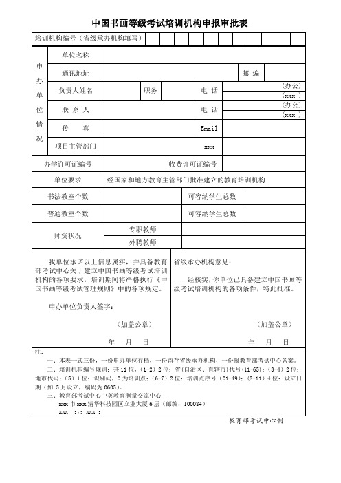 最新整理中国书画等级考试培训机构申报审批表.doc
