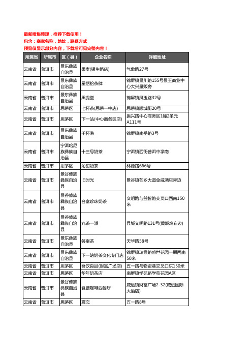 新版云南省普洱市奶茶行业企业公司商家户名录单联系方式地址大全125家