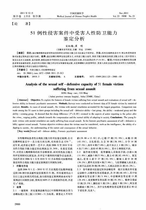 51例性侵害案件中受害人性防卫能力鉴定分析