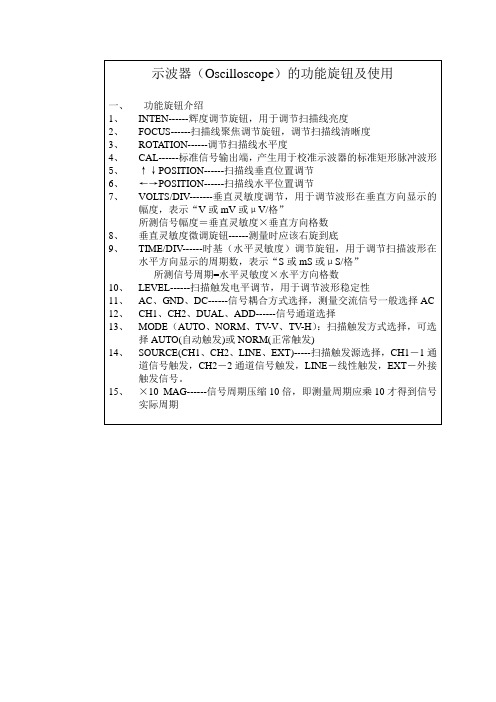示波器的功能旋钮及使用