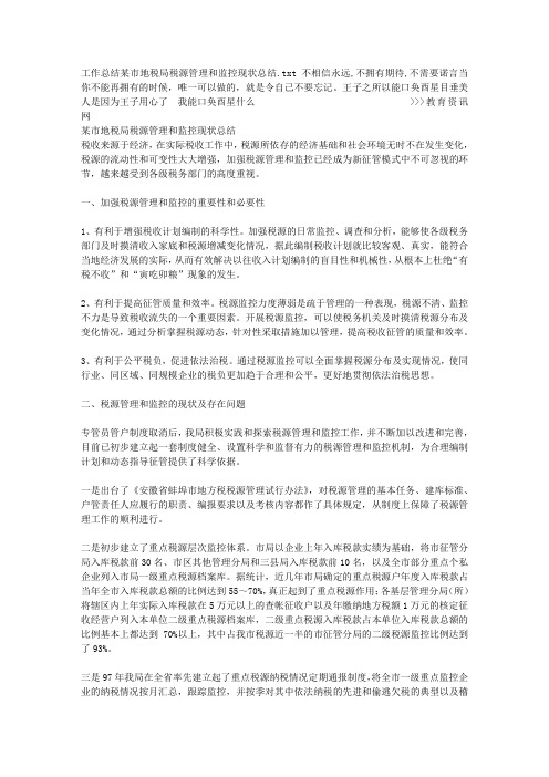 工作总结某市地税局税源管理和监控现状总结