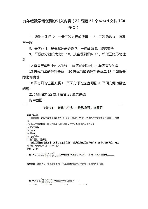 九年级数学培优满分讲义内容（23专题23个word文档150多页）