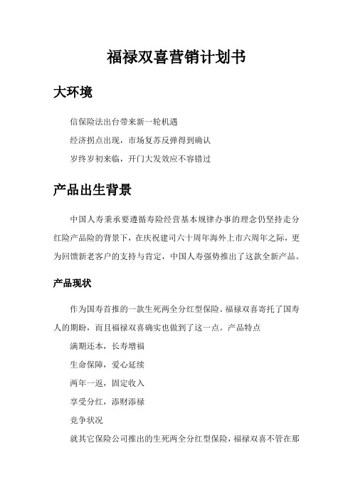 福禄双喜营销计划书