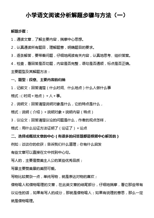小学语文阅读分析解题步骤与方法