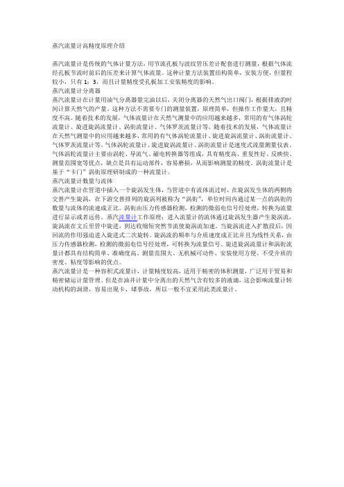蒸汽流量计高精度原理介绍