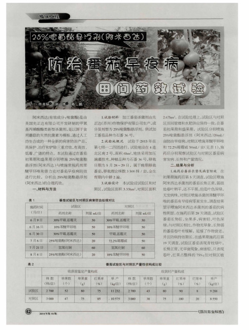 25%嘧菌酯悬浮剂(阿米西达)防治番茄早疫病田间药效试验