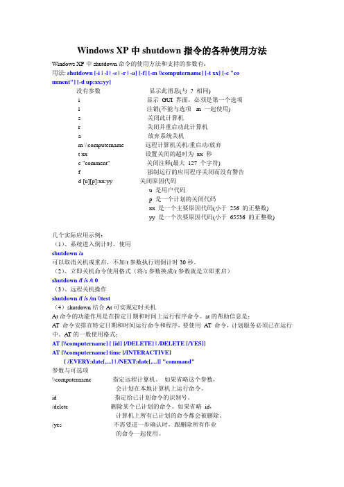 Windows XP中shutdown指令的各种使用方法