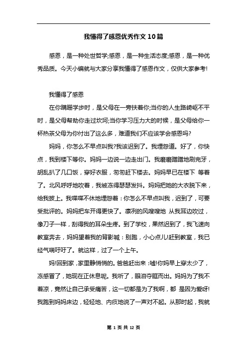 我懂得了感恩优秀作文10篇