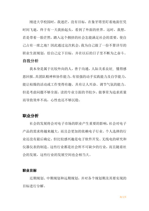 电子学院物联网专业职业生涯规划书模板