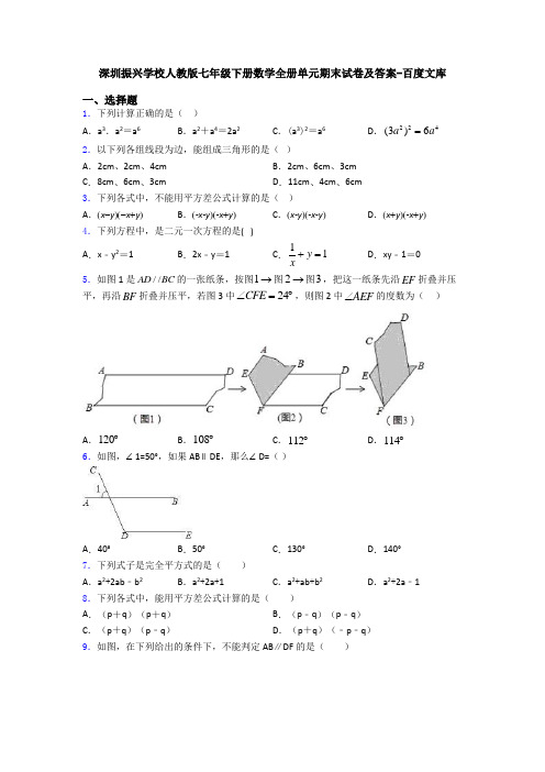 深圳振兴学校人教版七年级下册数学全册单元期末试卷及答案-百度文库