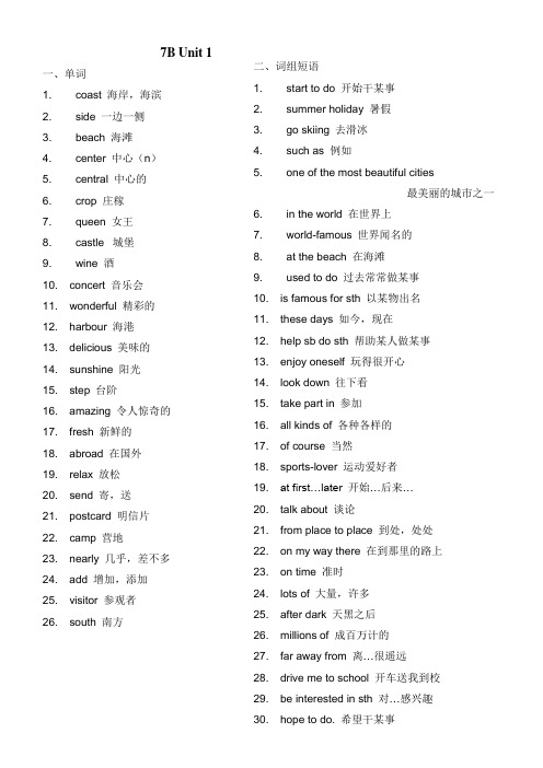 广州牛津版初一下册英语单词及短语