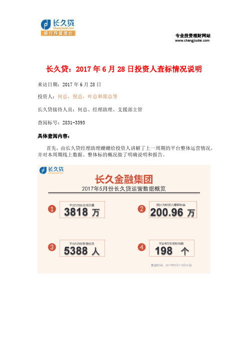 长久贷：2017年6月28日投资人查标情况说明