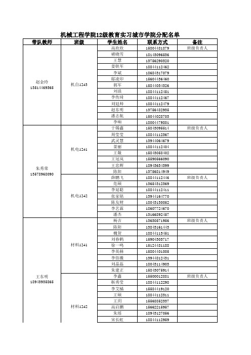 2016城市学院教育实习分配名单