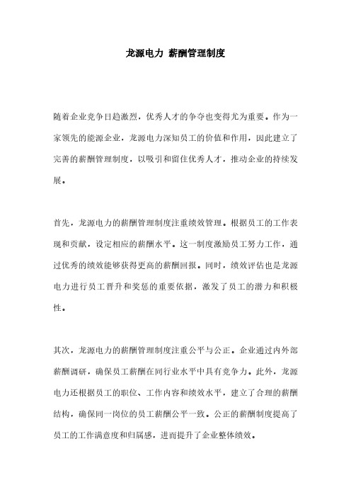 龙源电力 薪酬管理制度
