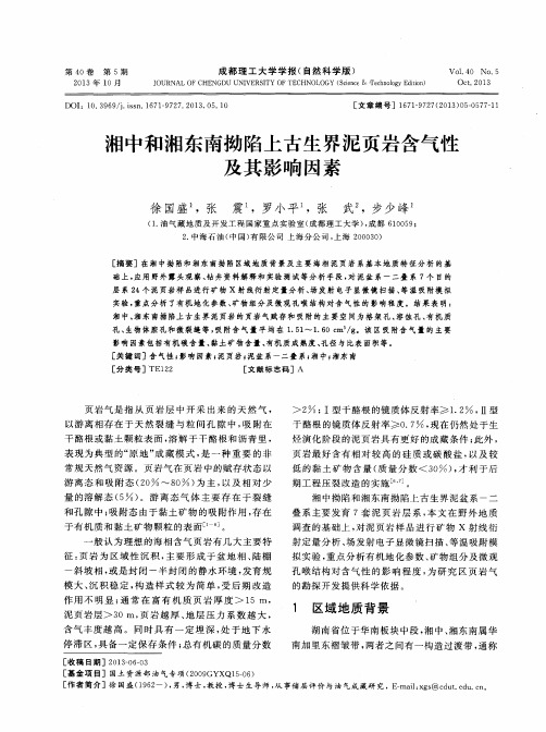 湘中和湘东南拗陷上古生界泥页岩含气性及其影响因素