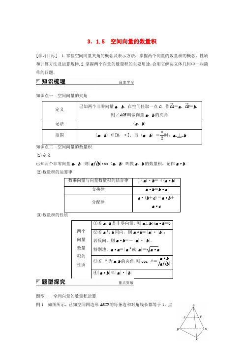 2017-2018版高中数学 第3章 空间向量与立体几何 3.1.5 空间向量的数量积学案 苏教版选