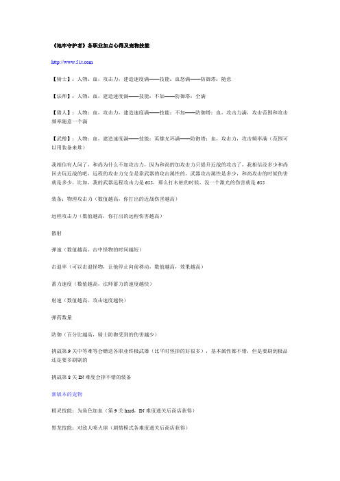 《地牢守护者》各职业加点心得及宠物技能