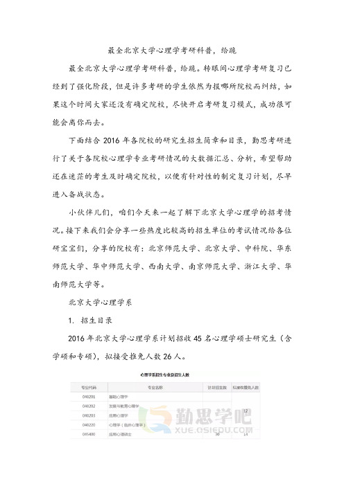 最全北京大学心理学考研科普,给跪