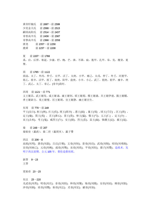 朝代排列顺序表(归纳整理完整版)