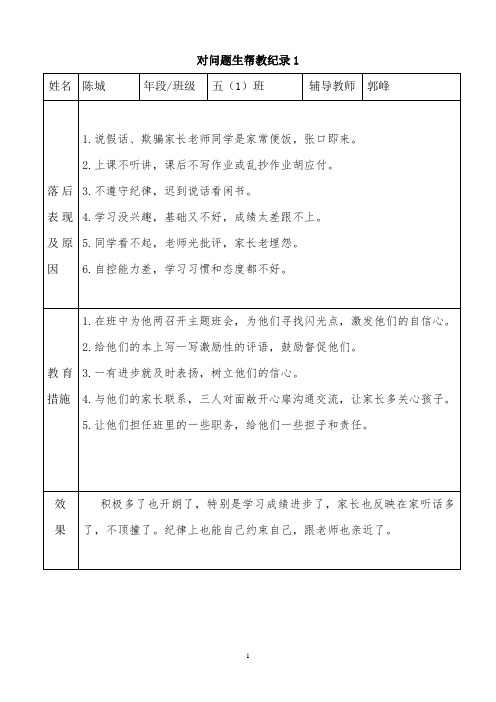 对问题生帮教记录材料
