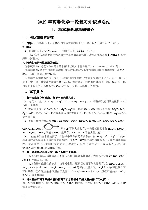 2019年高考化学第一轮复习知识点总结