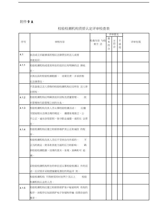 评审检查表