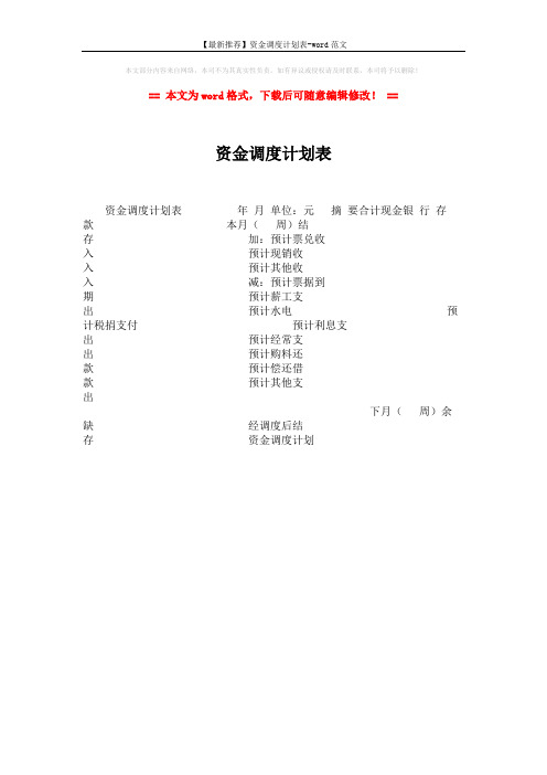 【最新推荐】资金调度计划表-word范文 (1页)