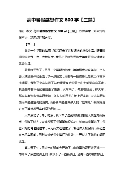 高中暑假感想作文600字【三篇】