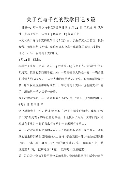 关于克与千克的数学日记5篇_546