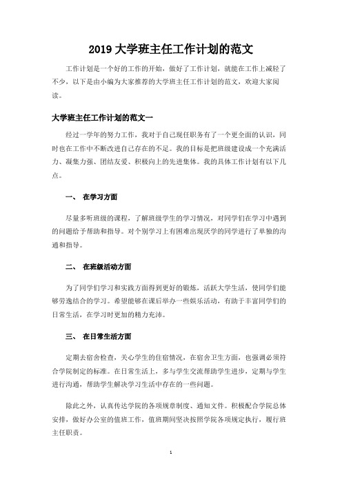 大学班主任工作计划的范文