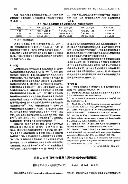 正常人血清TPS含量及在恶性肿瘤中的判断限值