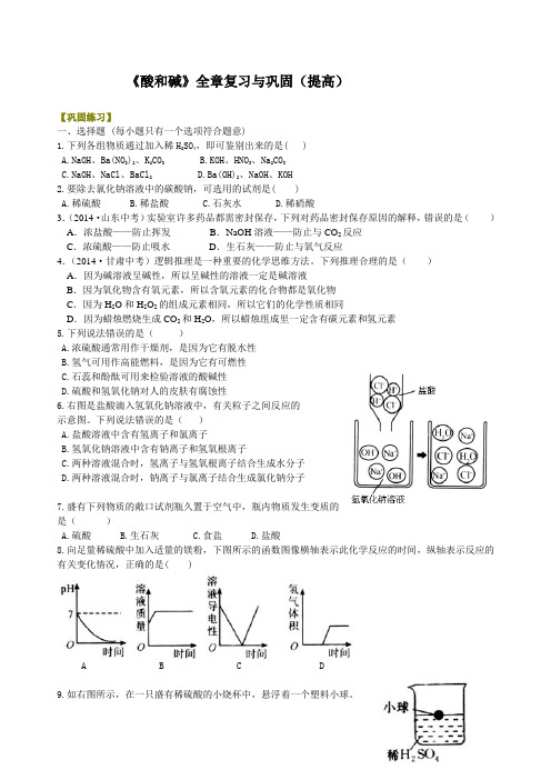初中九年级化学下册《酸和碱》全章复习与巩固(提高) 巩固练习题 附加答案