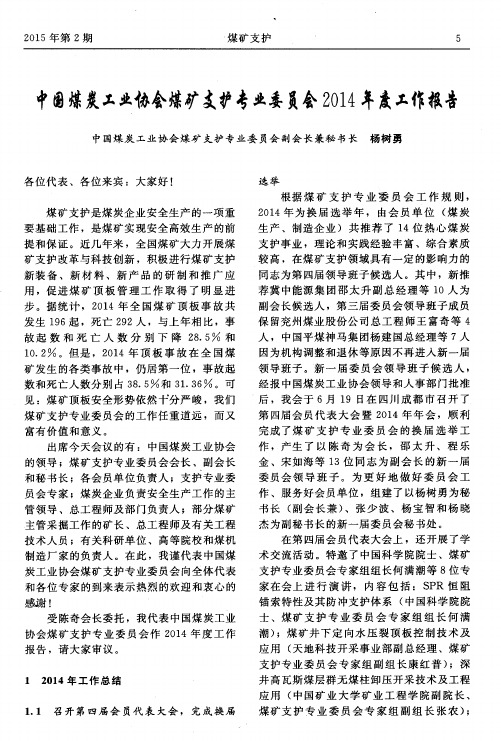 中国煤炭工业协会煤矿支护专业委员会2014年度工作报告