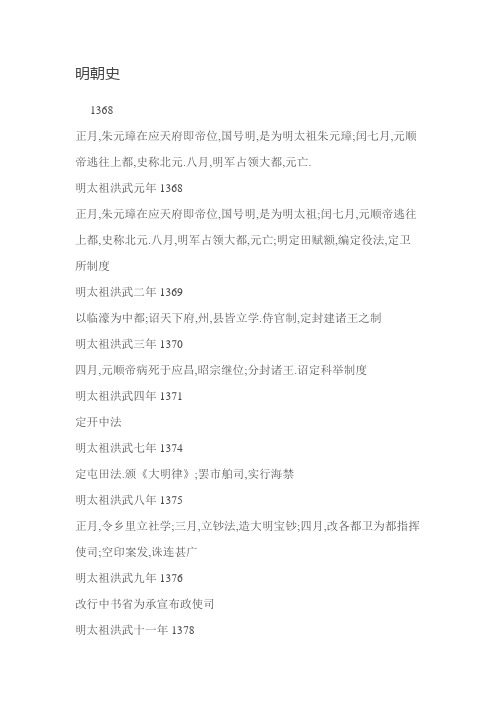 明代大事年表
