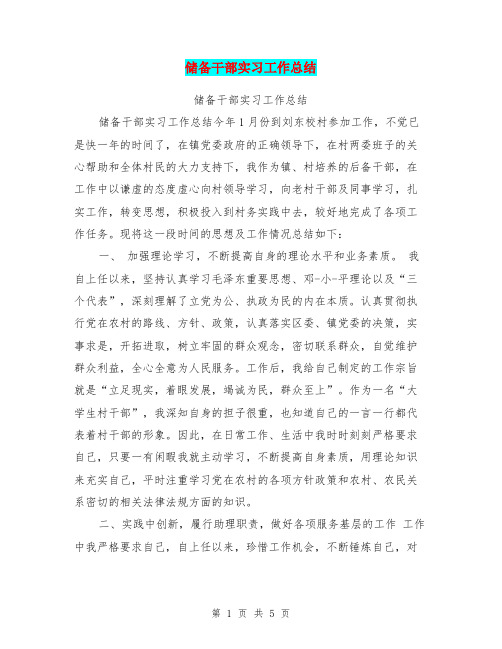 储备干部实习工作总结