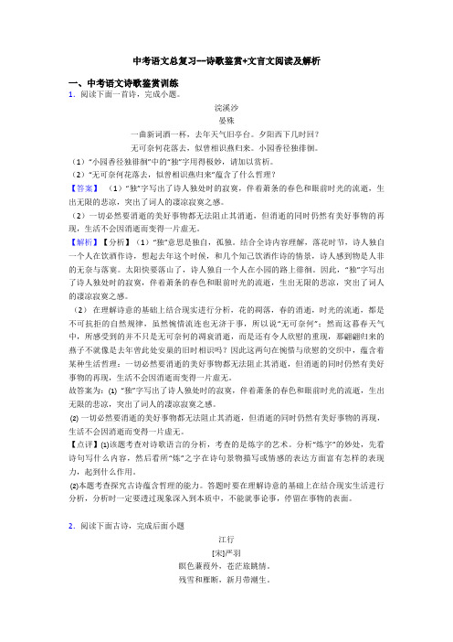 中考语文总复习--诗歌鉴赏+文言文阅读及解析