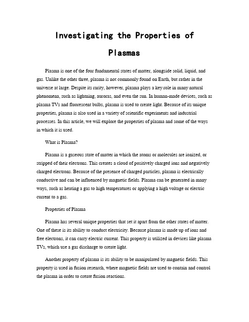 Investigating the Properties of Plasmas