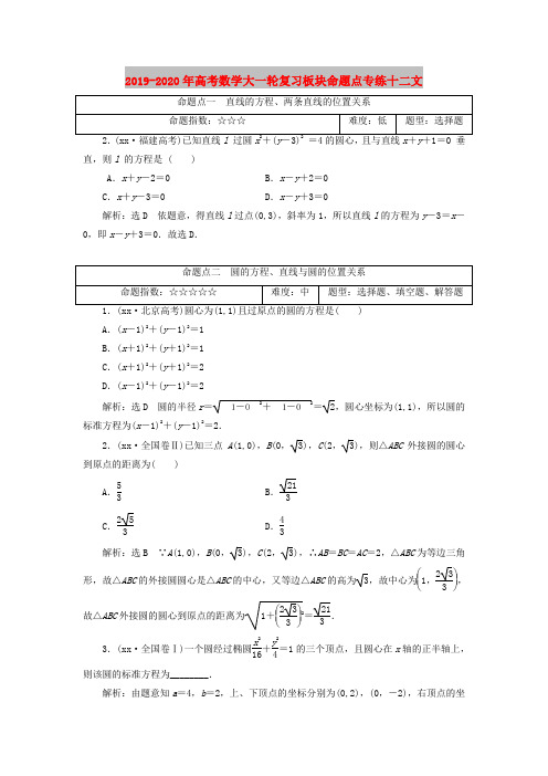2019-2020年高考数学大一轮复习板块命题点专练十二文