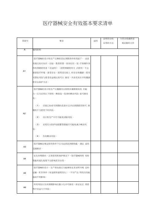 医疗器械安全有效基本要求清单