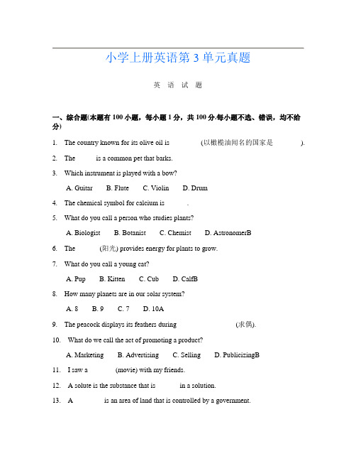 小学上册第11次英语第3单元真题