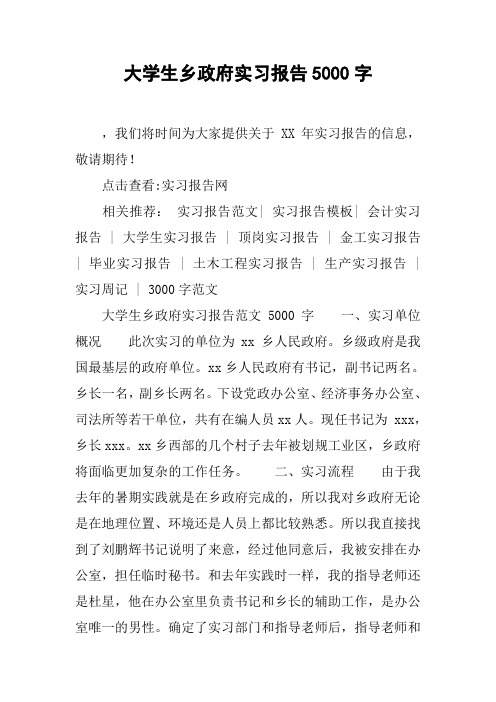 大学生乡政府实习报告5000字