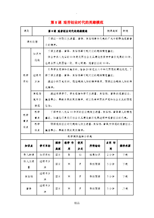 八年级历史下册 第二单元 建设之路的曲折探索 第8课 艰苦创业年代的英雄模范教案1 北师大版