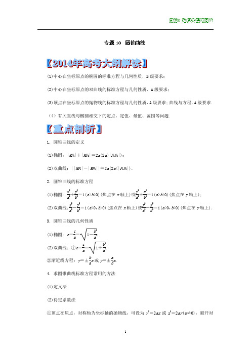 专题10 圆锥曲线-2014年高考数学考纲解读及热点难点试题演练 Word版含解析