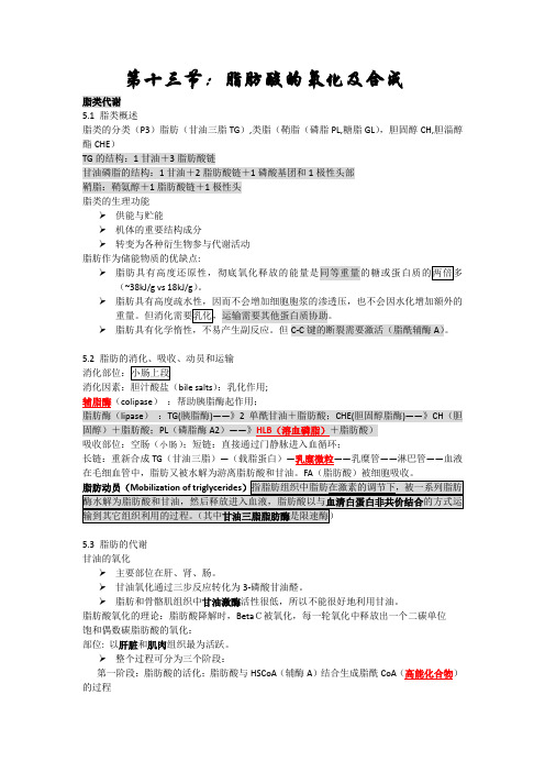 第十三节：脂肪酸的氧化及合成 考研生物化学精编辅导讲义