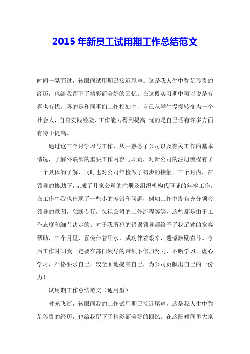 2015年新员工试用期工作总结范文